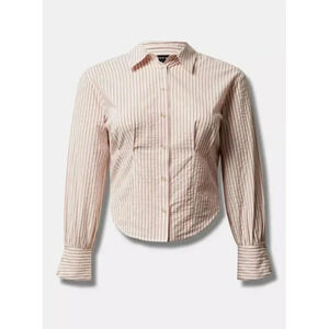 TORRID Cotton Crop Button Up Shirt Dusty Rose Stripe 3 / US 3X